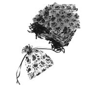 Housoutil 50Pcs Paw Print Bags Organza Drawstring Pouches Black Highdensity Organza Stylish Elegant Secure Storage Protects Jewelry for Party Favors