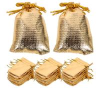 Housoutil 50pcs Small Drawstring Jewelry Pouches 5x7cm Golden Composite Bags for Storing Beads and Sweets Easy to Open and Close for Wedding and Party Favors
