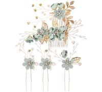 Housoutil 5pcs Bridal Hair Styling Tools Hair Comb Simple Classic Design Easy to Clip Portable Lightweight Metal Rhinestone Fabric Artificial Pearl for Women Bride Wedding Accessories