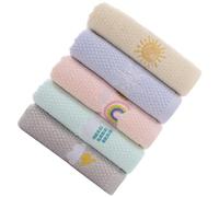 Housoutil 5pcs Cotton Absorbent Hand Towels and Face Washcloths Set, Soft Embroidered Plain Small Towels for Babies, Multi-Color (Yellow, Pink, Green, Blue, Gray) Suitable for Daily Facial