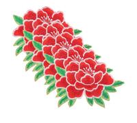 Housoutil 5Pcs Iron Floral Embroidered Applique Patches for Clothes Bags Hats Medium Red Peony Design with White Border Durable Sew Patches for Decoration and Repair