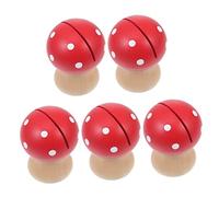 Housoutil 5Pcs Red Wooden Mushroom Memo Clips Desktop Photo Holders Message Card Stands Vintage Style Decorative Business Card Clamps for Home Office Gift