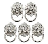 Housoutil 5pcs Zinc Alloy Lion Head Pull Handles, Antique Cabinet and Wardrobe Door Pull Handles, Easy to Install Replacement for Furniture, Door Knockers, Silver