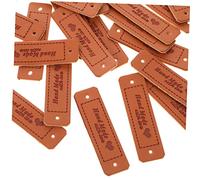 Housoutil 60 pcs Handmade Leather Tags for Sewing Crochet Knitting Hats Durable DIY Labels for Craft Clothes Bags Shoes Accessories Chocolate