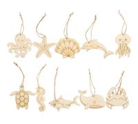 Housoutil 60Pcs Natural Wood Craft Slices Ocean Animal Shapes DIY Wooden Cutouts Turtle Octopus Crab for Painting and Scrapbooking Arts Crafts Set