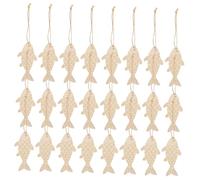 Housoutil 60pcs Unfinished Fish Wooden Cutouts with Twine for DIY Crafts Natural Durable Wood Slices Ornaments for Coastal Home Party Decoration for Handicrafts and Custom Painting