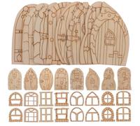 Housoutil 64 Pieces Matching Fairy Door and Window DIY House Miniature Craft Material Wooden Door Chickens Children's Toys Mini Fairy House Door Fairy House Accessories Empty Door Wooden