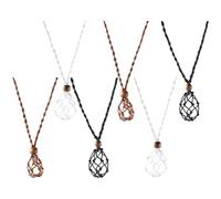 Housoutil 6pcs Adjustable Necklace Cord Crystal Holders with Woven Processing Made of Wood and Wax Rope, Comfortable to Wear DIY Stone Necklace Cages for Handmade Pendant Jewelry