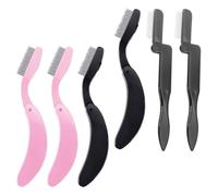 Housoutil 6Pcs Folding Stainless Steel Eyebrow Combs and Lash Brushes Set with Curved and Straight Handles, Portable Brow Grooming Tools for Precise Eyebrow and Eyelash Styling