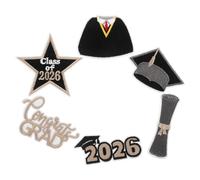 Housoutil 6pcs Graduation Cap Patch Sew on Applique Black Gold Polyester Iron on Easy Application for Graduation Gown Jackets DIY Patches Season 2026