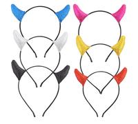 Housoutil 6pcs Halloween Horn Headband Set with Devil Horns in Red, Blue, Black, Silver, Pink, and Gold - Cosplay Hair Accessory for Party, Festival, and Costume Use