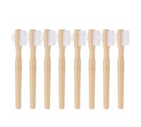 Housoutil 8pcs Dual Headed Denture Brush with Double Sided Angled Nylon Heads and Ergonomic Bamboo Handle for Comprehensive Cleaning of False Teeth and Oral Appliances at Home Or Travel