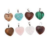 Housoutil 8pcs Heart Shaped Natural Stone Charms for Jewelry Making Unique DIY Pendants with Agate Crystal Malachite and More for Necklaces and Bracelets Crafting Supplies
