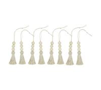 Housoutil 8pcs Wooden Tassel Beads Ornaments with Cotton String, Handmade Luxurious Looking Wooden Bead Pendant Decorations for Curtain Decor and Door Handles