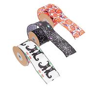 Housoutil 9 Rolls Halloween Wired Decorative Ribbon Pumpkin Spiderweb Patterns for DIY Crafts Gift Box Wrapping Party Decoration Durable and Shape Holding