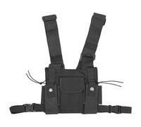 Housoutil Adjustable Radio Holder Chest Bag Vest with Three Front Pockets Lightweight Utility Pack for Outdoor Security Black Small for Phones Wallet Keys