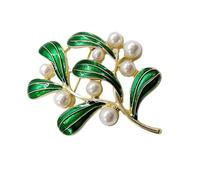 Housoutil Beautiful Leaf Brooch Lightweight Alloy and Bead Material Small Decorative Brooch Pin for Women, Green Leaf Shape for Casual and Formal Wear