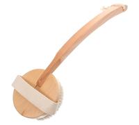 Housoutil Body Bath Brush with Natural Boar Bristles, Long Handle Curved Wooden Back Scrubber for Wet and Dry Use, Beige Exfoliating Brush with Hanging Hole for Shower