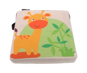 Housoutil Booster Seat for Dining Table, Thick Giraffe Print Cotton Linen Cushion with Anti-Slip Straps, Portable Chair Pad for Mealtime and Learning, Dining Chair Booster Cushion