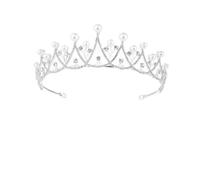 Housoutil Bridal Crown Headband with Pearls and Rhinestones, White Crystal Wedding Hair Accessory for Brides, Princess Tiara Hairband for Bridal Party and Wedding Decor