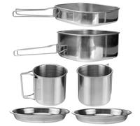 Housoutil Camping Cookware Set and Picnic Bowls for 3-4 People Stainless Steel 6pcs with Portable Foldable Handles, Multi-function Barbecue Combination Pot for Outdoor Hiking
