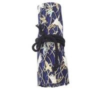 Housoutil Canvas Pencil Roll up Pouch with 48 Slots, Large Capacity Cotton Pen Wrap Bag in Winter Blue Bamboo Crane Pattern, Multifunctional Storage Case for School and Art Supplies
