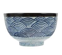 Housoutil Ceramic Japanese Rice Bowl Sea Wave Pattern, Small Porcelain Soup and Ramen Bowl for Home and Restaurant Kitchen Use