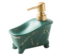 Housoutil Ceramic Lotion Dispenser Bottle with Pump Green Marble Pattern Refillable Shower Gel and Shampoo Dispenser for Bathroom Decor