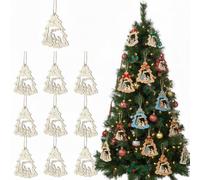 Housoutil Christmas Tree Wooden Ornaments Hanging Baubles, 10PCS Wooden Nativity Tree Scene Slice Ornaments, Christmas Cutouts Blank Hanging Pendant Slice with Cord