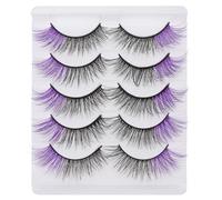 Housoutil Coloured False Eye Lashes, 5 Pairs Purple Strip Lashes, Artificial Halloween Makeup Eyelashes, Natural Three-Dimensional Half Eye Lashes