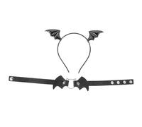 Housoutil Creative Halloween Bat Wing Hairband and Leather Choker Set, Comfortable for Wearing, for Halloween Party Accessories to Increase Festival Atmosphere