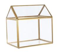 Housoutil Creative Small Glass Greenhouse Terrarium with Lid, Geometric Indoor Glass Display Box for Succulents and Air Plants, Gold Frame Miniature Plant Container for Home and Tabletop