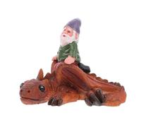 Housoutil Creative Unique a Well Garden in Carved Featuring Statue Resin Dwarf Gnome Riding Dinosaur, Painted Details for Decoration Ornament Desk