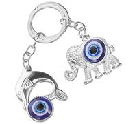 Housoutil Decorative Evil Eye Key Rings Featuring Dolphin and Elephant Pendants, Blue Turkish Eye Animal Shaped Hanging Accessories for Handbags and Car Keys, Set of 2