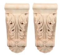 Housoutil Decorative Wooden Corbels 2Pcs Solid Wood Carved Appliques Corner Moulding Trim for Archway Fireplace Cabinet Interior Decoration