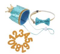 Housoutil Dog Birthday Party Hat Set with Bow Tie and Glitter Crown, Breathable Polyester Material, Elegant Regal Design for Puppy and Pet Party Decorations