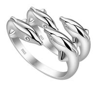 Housoutil Dolphin Adjustable Open Ring 2Pcs Ocean Themed Finger Rings for Ladies Elegant Charm Jewelry Gift for Friends