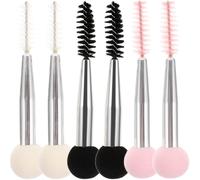 Housoutil Double- Makeup Sponge Brush Set Gift for Christmas and Mother’s Day 6pcs with Aluminium Tube, Sturdy Handle for Concealer and Eyelash Application for