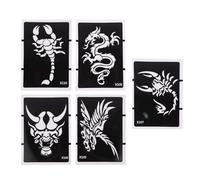 Housoutil Dragon Wolf Tiger Tattoo Stencils Pvc Templates 5pcs Hollow-out with Glitter Effect for DIY Body Art Drawing Suitable for Pageant and Beach Use