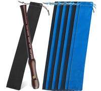 Housoutil Drawstring Flute Storage Bag, 10pcs Suede Drawstring Pouches for Soprano Harmonica Drumsticks And Recorder (5 Black & 5 Blue)