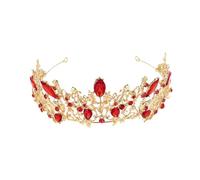 Housoutil Elegant Red Bridal Crown for Crown Women, Lightweight Alloy Wedding Tiara with Crystal Jewelries Decoration, Wedding Hair Accessory for Bride at Engagement and Parties