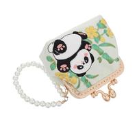 Housoutil Embroidered Floral Coin Purse with Pearl Handle, Brocade Material, Versatile Design Holds Coins, Cards, Bills, and Essentials, for Travel and Evening Events