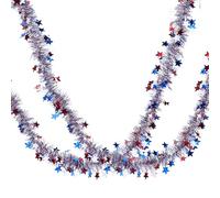 Housoutil Garland 2pcs Independence Day with Star Patterns Patriotic Party Decorations Red White 4th of July Bunting for Garden and Outdoor Use