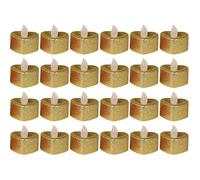 Housoutil Gold Love Glittering LED Tealight Candles, 24PCS Heart Shaped Flameless Candle Lights, Warm Yellow Fake Tea Lights, Flameless Tealights for Christmas,Easter,Halloween,Wedding,Party,Festivals