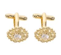 Housoutil Gold Rhinestone Floral Cufflinks for Men, Vintage Baroque round Copper Cuff Links with Sparkling Design, Lustrous and Sturdy Accessories for Dress Shirt and Tuxedo at Wedding Party