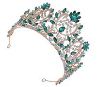 Housoutil Goth Crown Wedding Hair Clips for Bride Featuring Green Rhinestones, Vintage Baroque Crown Design with Gorgeous Brightness, Alloy and Rhinestone Material for Weddings