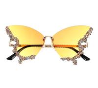 Housoutil Halloween Diamond Butterfly Sunglasses Large Frame UV Protection | Resin and Metal Build, Butterfly Shape, Oversized Fashion Style, Beach Party Wear