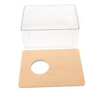 Housoutil Hamster Sand Bath Container, Clear Acrylic Hamsters Bathroom Sand Tray with Natural Wooden Lid, Chinchilla Dig Box for Mice Lemming Gerbils