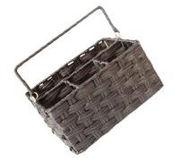Housoutil Imitation Wicker Utensil Caddy with Handle for Kitchen Storage, Portable Pp Flatware Organizer with Multiple Compartments, Space Saving Rustic Basket for Parties and Dorms
