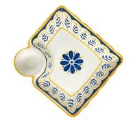 Housoutil Japanese Style 7.5-Inch Ceramic Divided Sauce Plate for Dumplings and Breakfast, Serving Plate Separate Compartments, Tableware for Mealtime Feeding